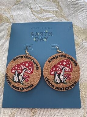 Earth Day Cork Mushroom Earrings - Red